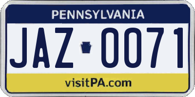PA license plate JAZ0071