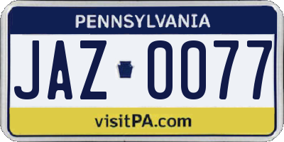 PA license plate JAZ0077