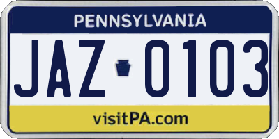 PA license plate JAZ0103