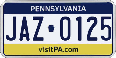 PA license plate JAZ0125