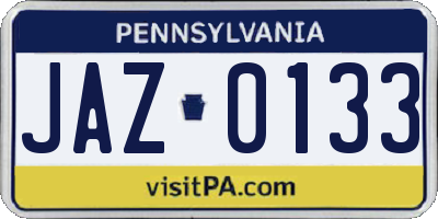 PA license plate JAZ0133