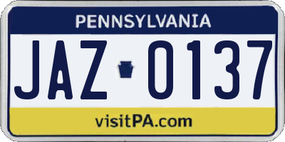 PA license plate JAZ0137
