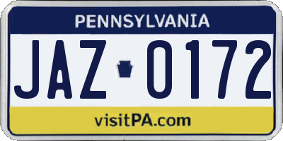 PA license plate JAZ0172