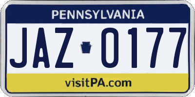 PA license plate JAZ0177