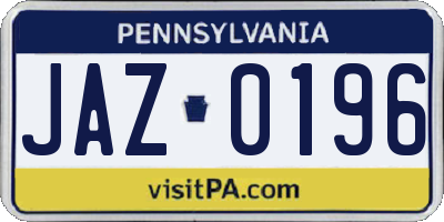 PA license plate JAZ0196