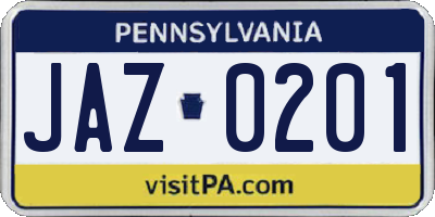 PA license plate JAZ0201