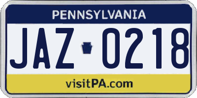PA license plate JAZ0218