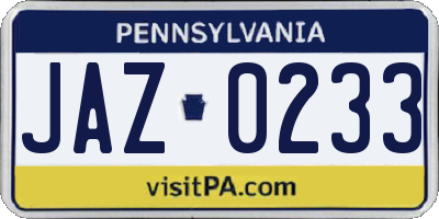 PA license plate JAZ0233