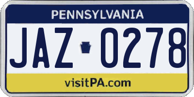 PA license plate JAZ0278