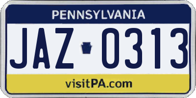 PA license plate JAZ0313