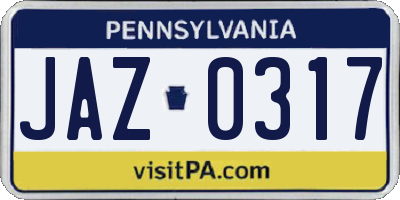 PA license plate JAZ0317