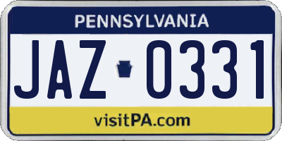 PA license plate JAZ0331