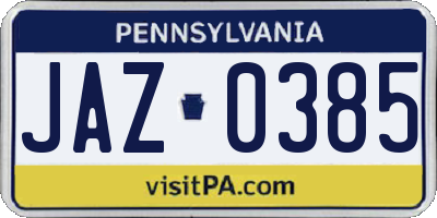 PA license plate JAZ0385