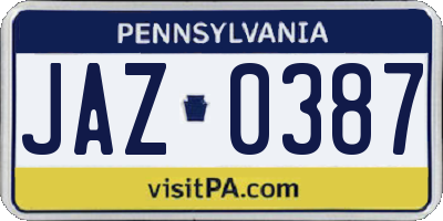PA license plate JAZ0387