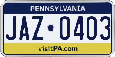 PA license plate JAZ0403
