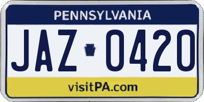 PA license plate JAZ0420