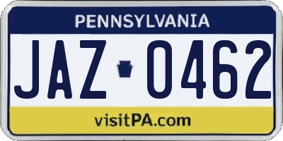 PA license plate JAZ0462