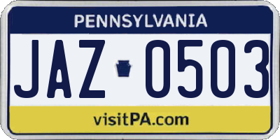 PA license plate JAZ0503