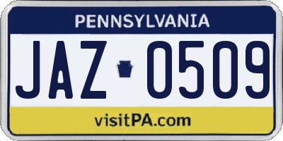 PA license plate JAZ0509