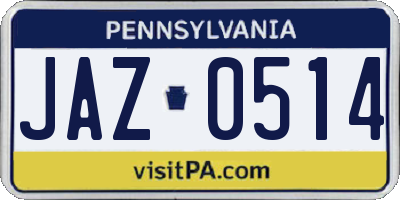 PA license plate JAZ0514