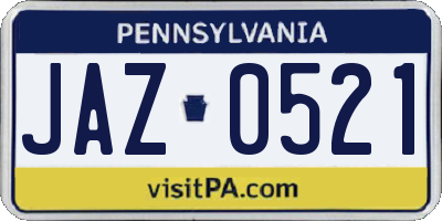 PA license plate JAZ0521