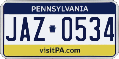 PA license plate JAZ0534