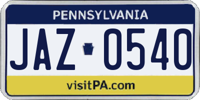 PA license plate JAZ0540