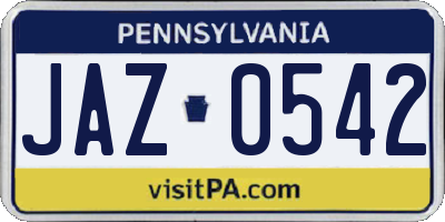 PA license plate JAZ0542
