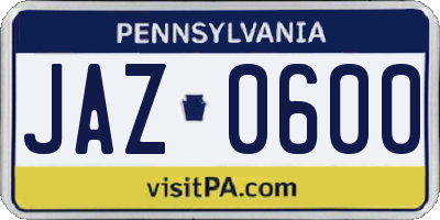 PA license plate JAZ0600