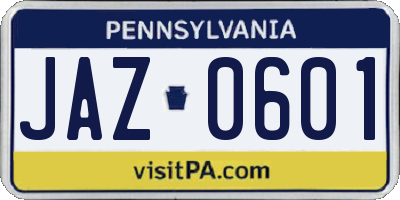 PA license plate JAZ0601