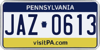 PA license plate JAZ0613