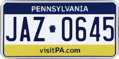 PA license plate JAZ0645