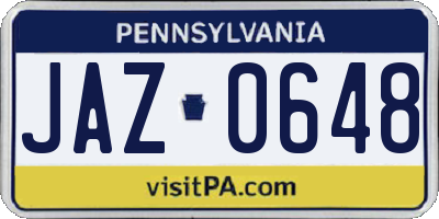 PA license plate JAZ0648