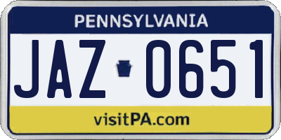 PA license plate JAZ0651