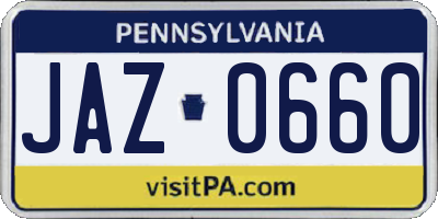 PA license plate JAZ0660