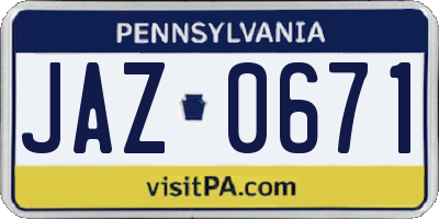 PA license plate JAZ0671