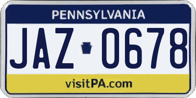 PA license plate JAZ0678