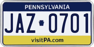 PA license plate JAZ0701