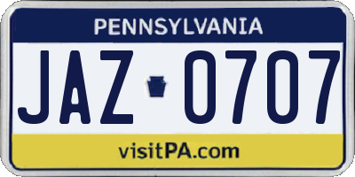 PA license plate JAZ0707