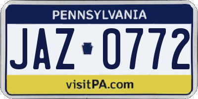 PA license plate JAZ0772