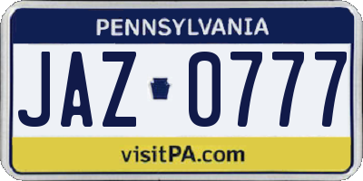 PA license plate JAZ0777