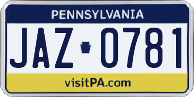 PA license plate JAZ0781