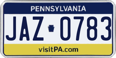 PA license plate JAZ0783