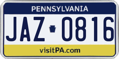 PA license plate JAZ0816