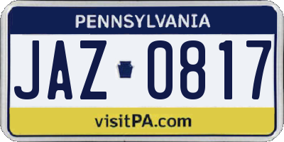 PA license plate JAZ0817