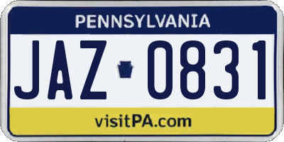PA license plate JAZ0831