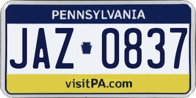 PA license plate JAZ0837