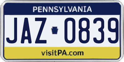 PA license plate JAZ0839