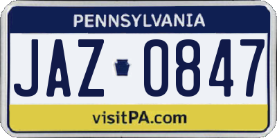 PA license plate JAZ0847