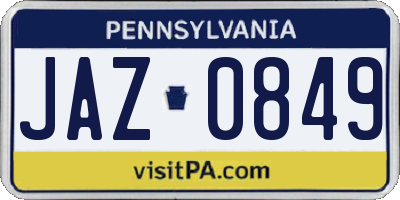 PA license plate JAZ0849
